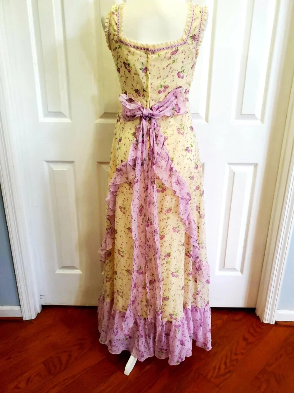 Vintage Floral Prairie Cottagecore Lace Coquette Maxi Dress Sabrina Ann 10
